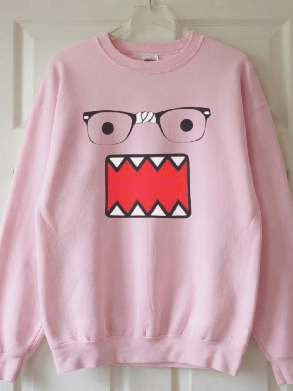 Gildan Light Pink Domo Face Graphic Crewneck Sweater